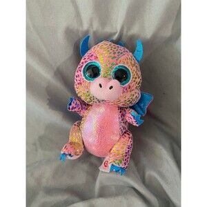 TY Beanie Boos Flint the Dragon Glitter Eyes 6" Stuffed Animal Toy Plush